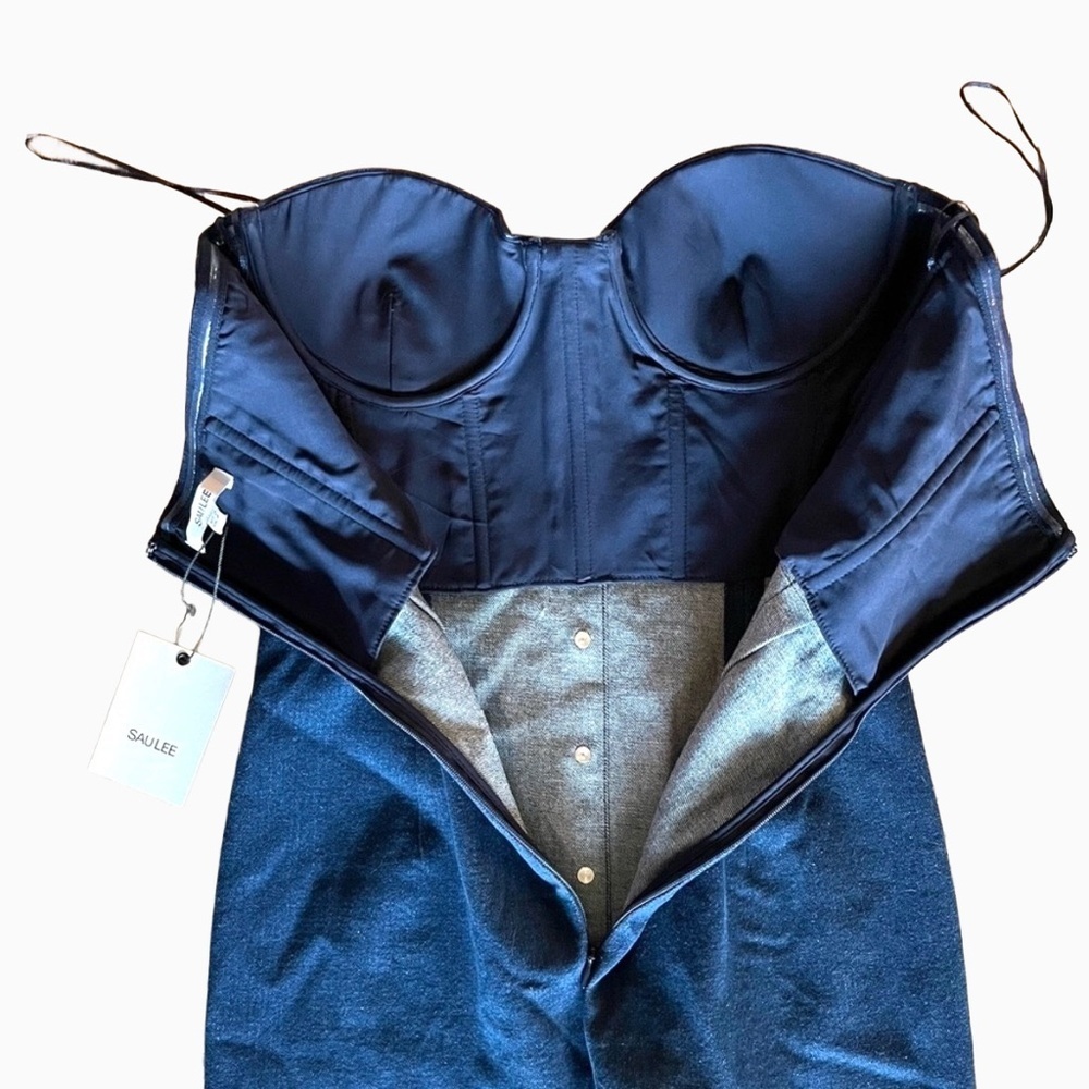 Sau Lee Lexi Strapless Denim Corset Midi Dress Dark Wash NWT US 2 - Picture 6 of 11